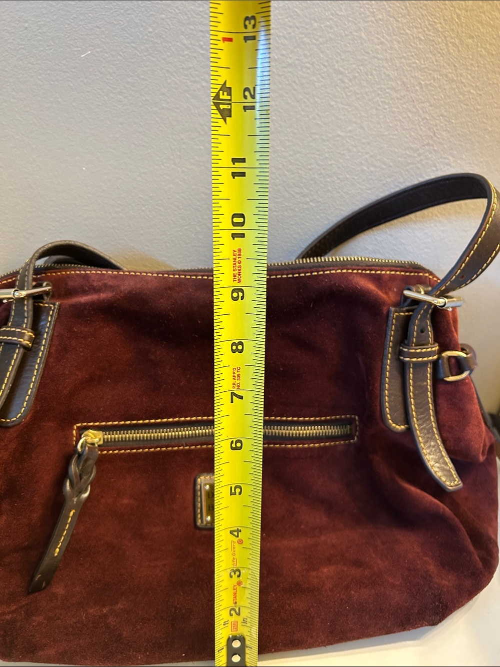 Dooney & Bourke Burgundy Suede Shoulder Bag with Dark Brown Trim - Picture 12 of 12